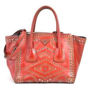 Prada crossbody shoulder bag leather metal red silver